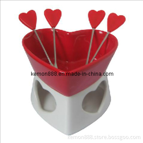 7PCS Heart Ceramic Fondue Set